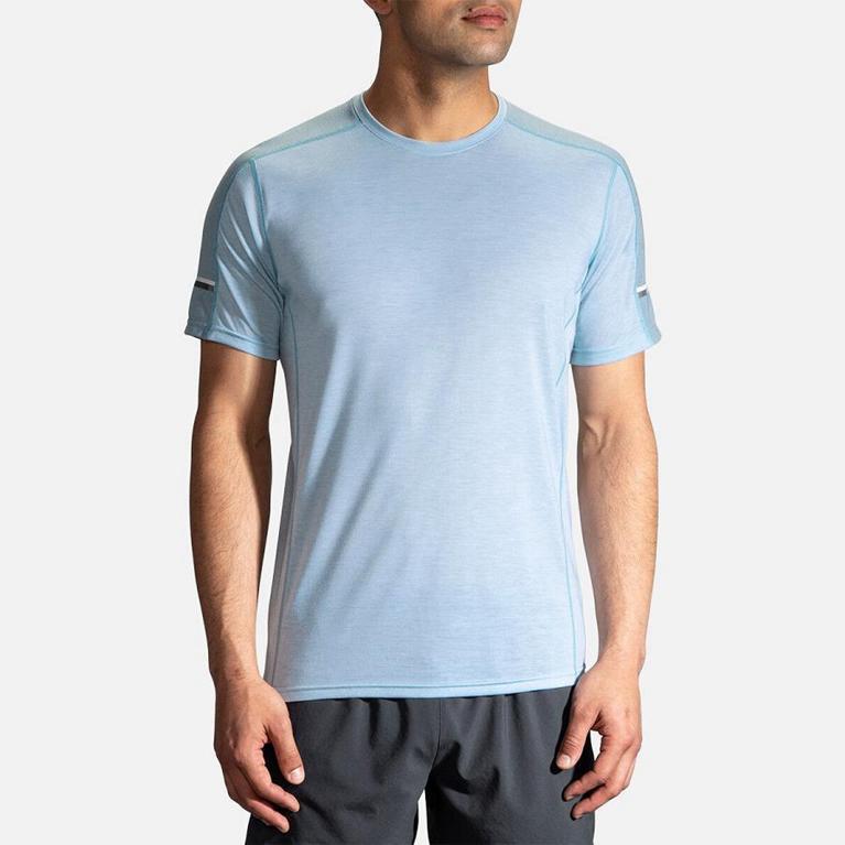 Brooks Distance Short Sleeve Running Shirt - Men's - Blue (72016-CDKJ)